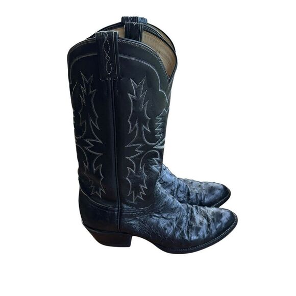 Vintage TONY LAMA Black Exotic Western Dress Boots Full Quill Ostrich Size 8.5C - Picture 1 of 10